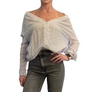 Mustard Seed Off The Shoulder Striped Button Up - Sz S